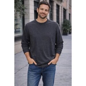 Gerry Mens XL Charcoal Gray Textured Fleece Crewneck Outdoor Work Casual